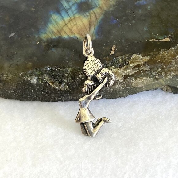 Sterling Silver 925 Jumping Cheerleader Pom Pom Cheer Charm Pendant - Picture 2 of 16